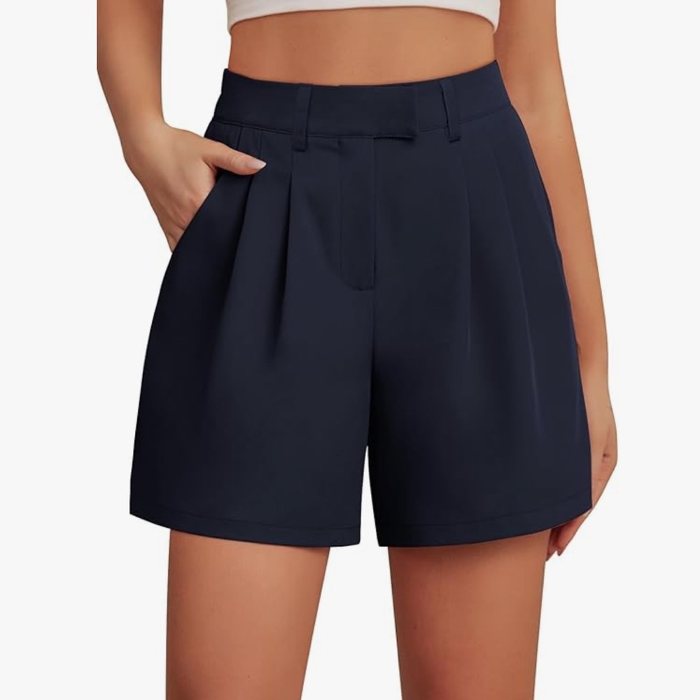 Feiersi Womens Casual Elastic Waist Wide Leg Tailored Trouser Shorts w/ Pockets